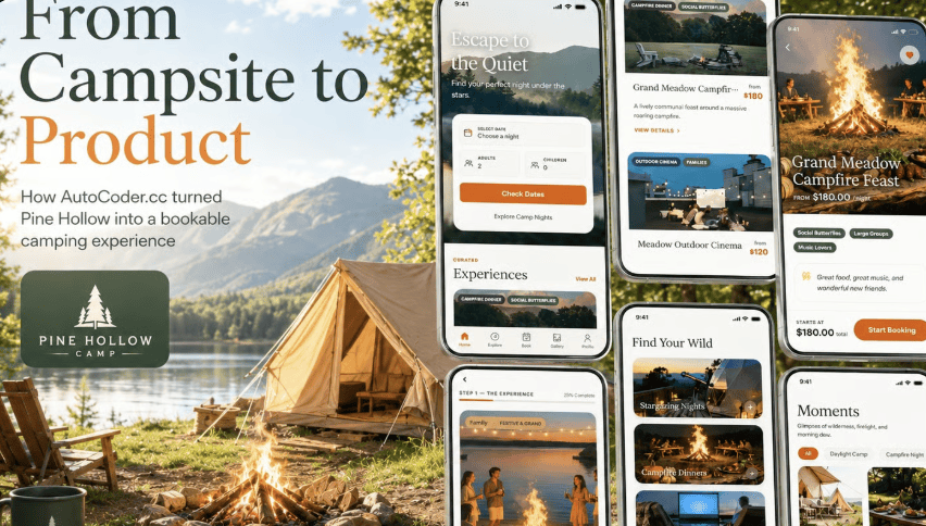Estudo de caso de app de reservas para camping criado com AutoCoder